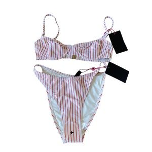 Striped Red & White Bikini Set
